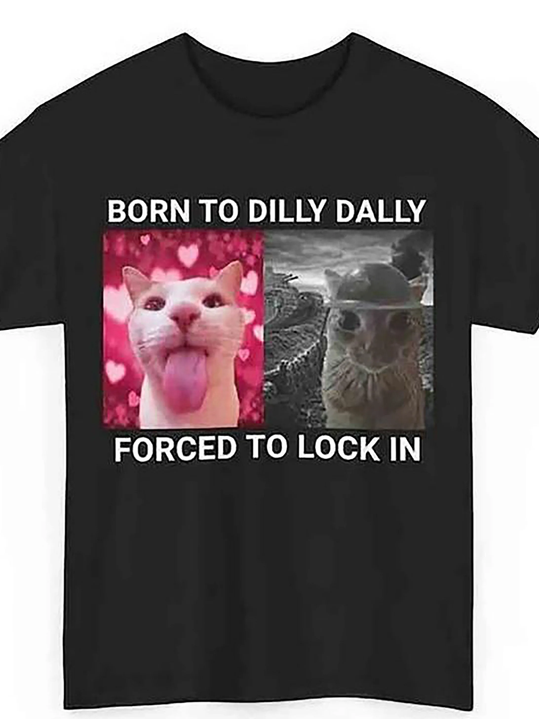 

Мужская повседневная футболка с принтом кота - "Born Dilly Dally" забавный принт с круглым вырезом и коротким рукавом, летняя уличная футболка с котом с юмористическим принтом