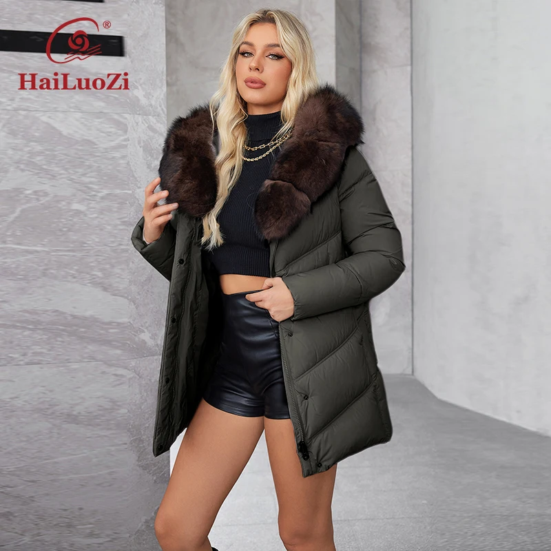 HaiLuoZi 2024 New Women's Winter Coat Warm Hooded Thickened Bio Cotton Women's Parka Coat Solid Color Women's Coat 622-1