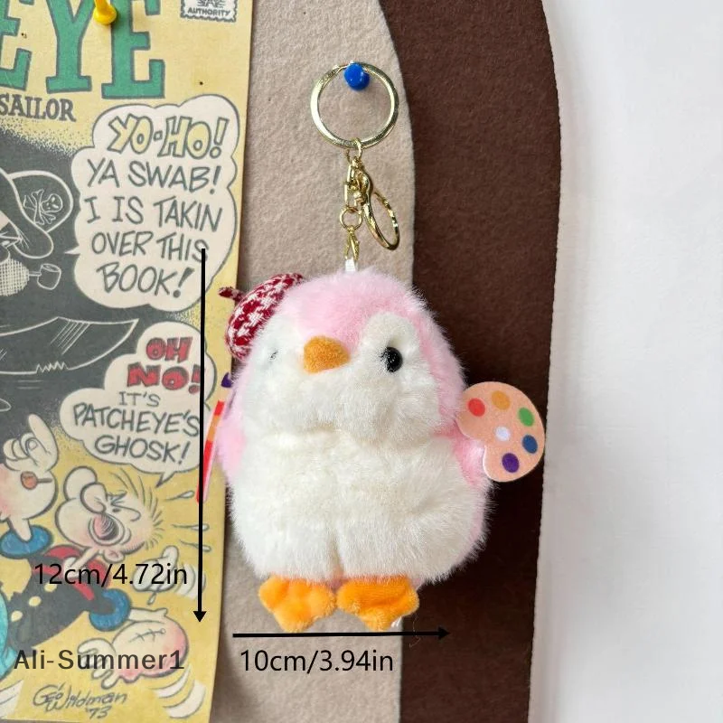 【E】Cute Little Painter Penguin Plush Keychain Stuffed Doll Keyring Bag Pendant Backpack Hanging Decoration Christmas Gifts
