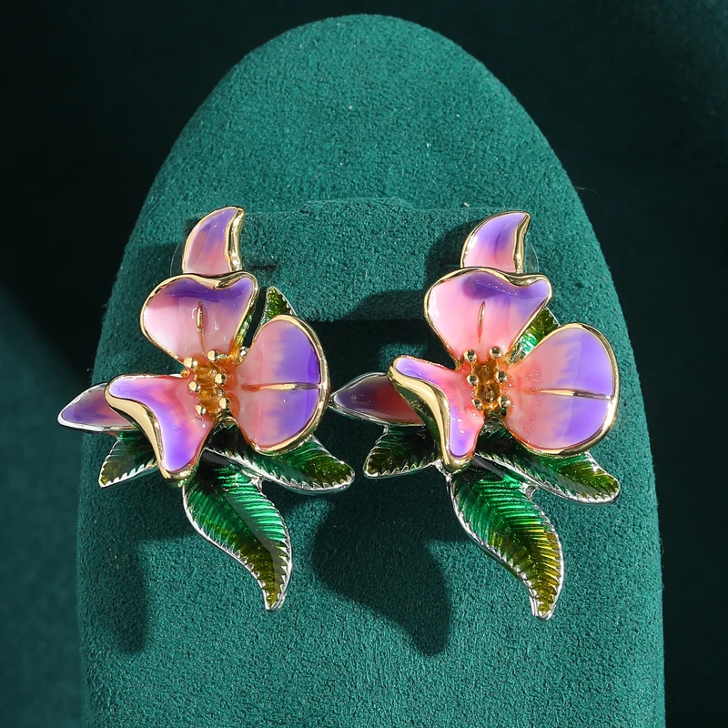 

Large Vintage Natural Stone Purple Flower Stud Earrings Silver Color Green Rhinestone Leaf Design For Ladies 2026 Beach Jewelry