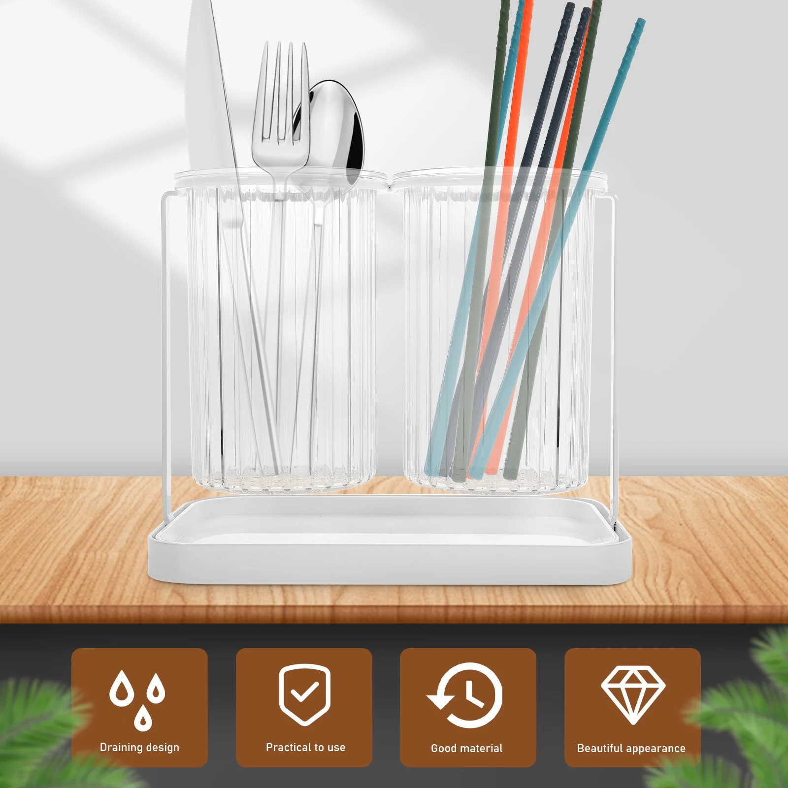 

European Style Chopstick Holder Drain Holes Kitchen Utensil Organizer Spoons Forks Storage Compact Countertop