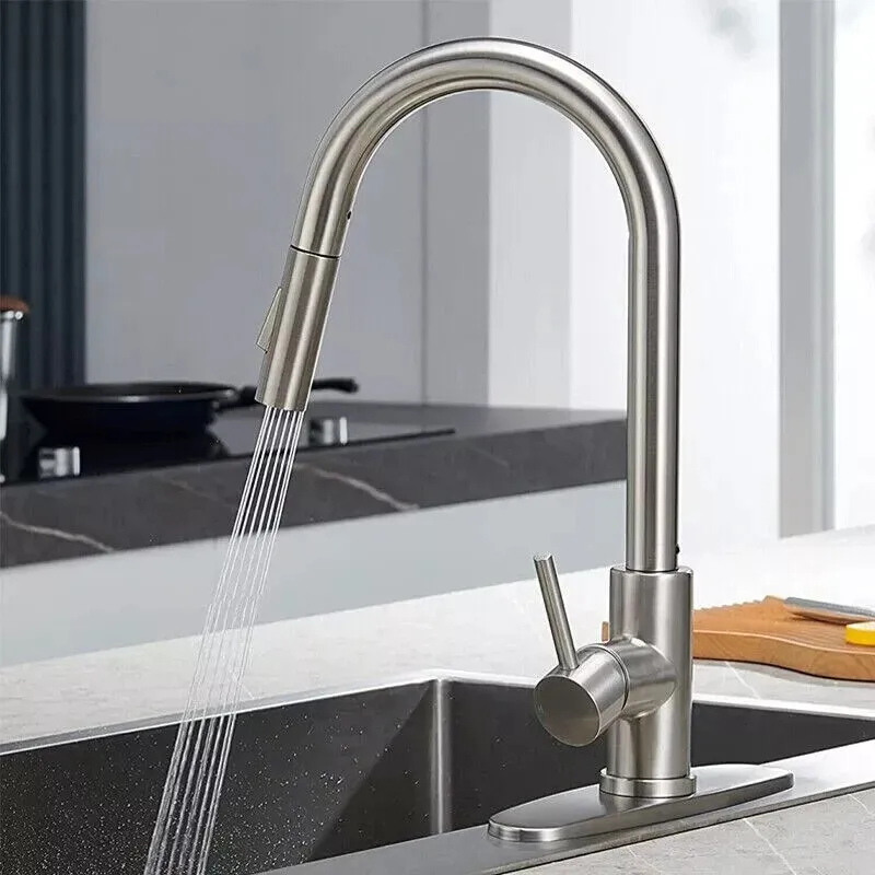 

Смеситель для кухонной мойки из матового никеля с выдвижным изливом и поворотным изливом, однорычажный, для современной ванной комнаты в стиле фермерского дома