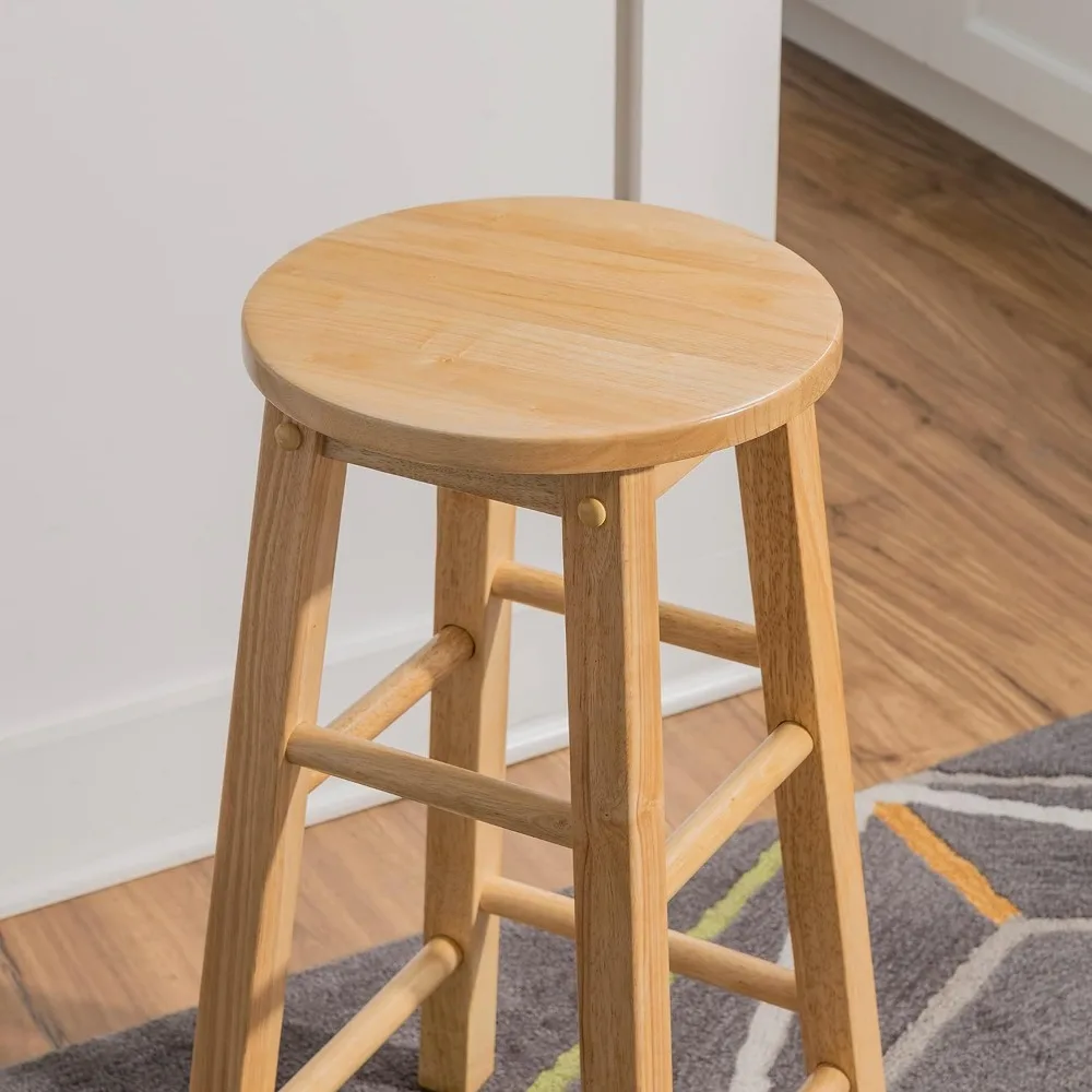 Linon Natural Barstool with Round Seat, 24-Inch