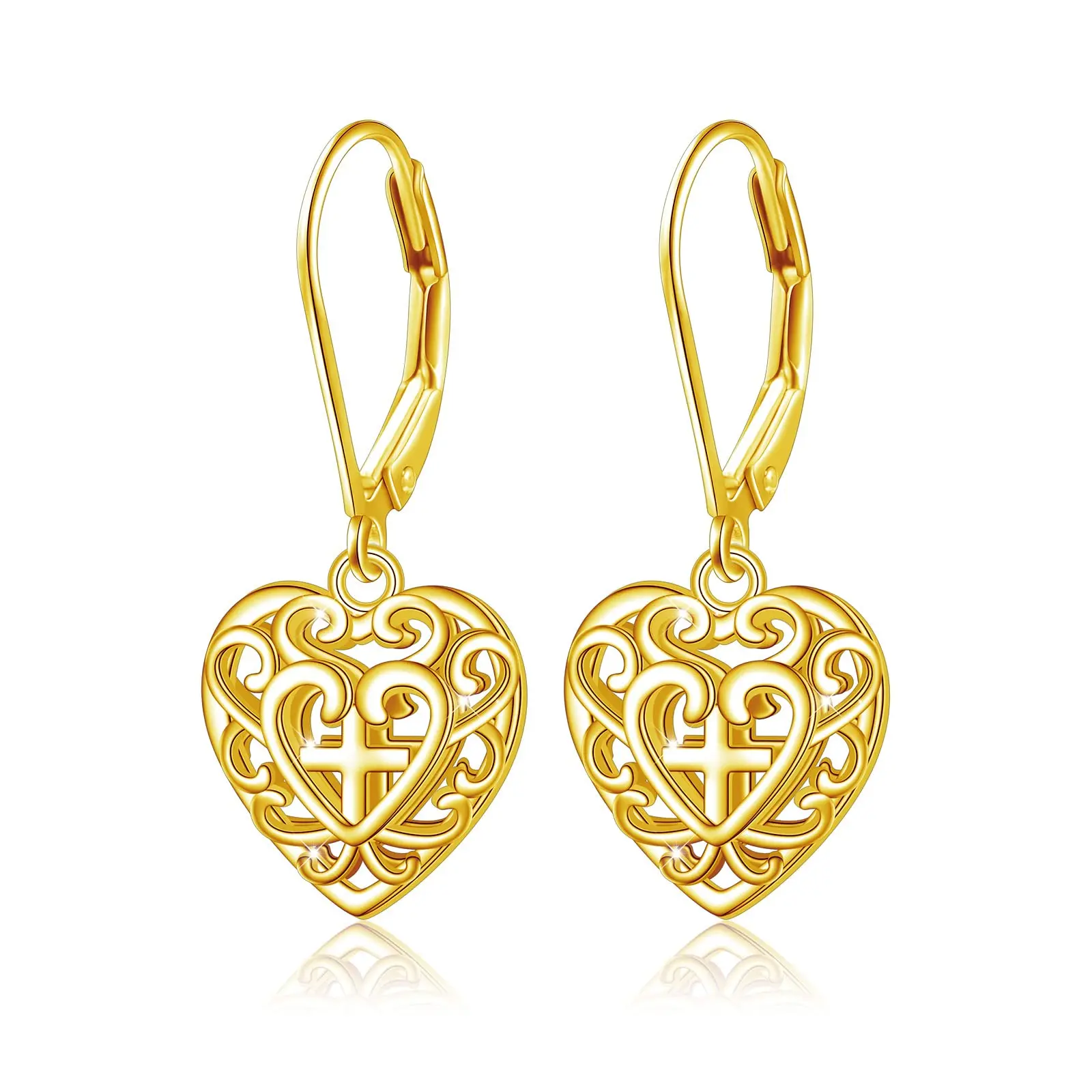 

Heart Shape Filigree Dangle Earrings For Women