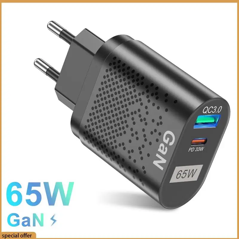 A68Z 65W Mobile Phone Fast Charger Multi-Port QC3.0 PD Multiplug Fast Charging Hand Charger For Iphone Samsung Huawei Parts EU P
