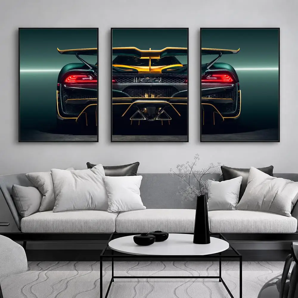 Racing Car Rear Perspective Painting Calligraphy Canvas Poster Set Wall Artwork for Bedroom Living Room Decorative Prints Gift