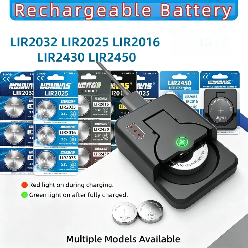 5PCS High-Quality LIR2032 LIR2025 LIR2016 LIR2430 LIR2450 Rechargeable Batteries CR2032 CR2025 CR2016 CR2430 CR2450 Watch Batter