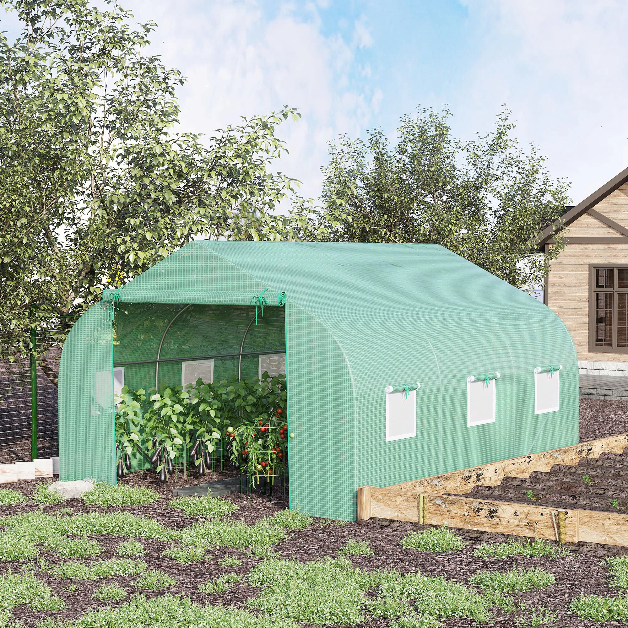 12' X 10' X 7' Large Walk-In Greenhouse for Plant Gardening, Green