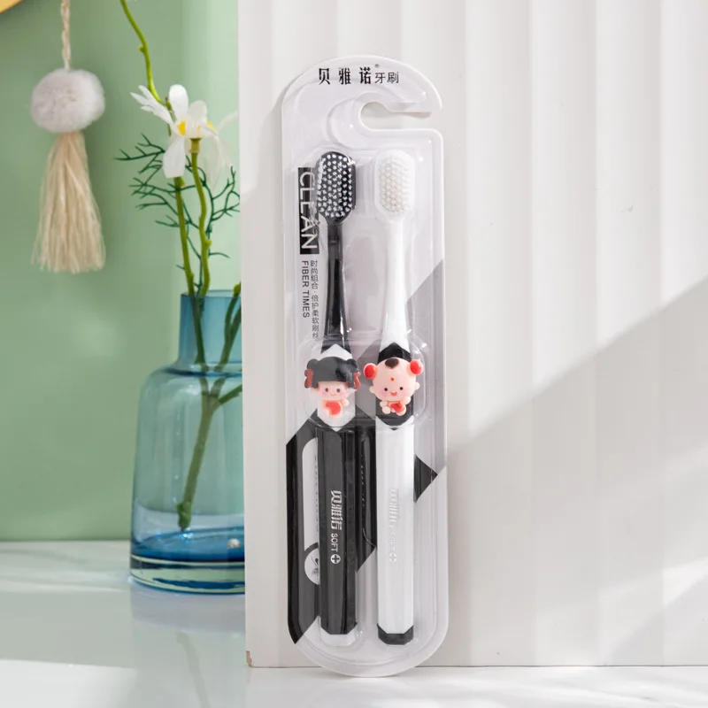 فرشاة أسنان كرتونية للبالغين مع شعيرات ناعمة للتنظيف العميق لا تضر الأسنان، فرشاة أسنان بتصميم مزدوج اللون باللونين الأسود والأبيض #3