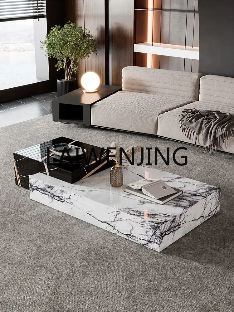 Natural marble coffee table light luxury high-end villa minimalist Nordic cloud jadeite luxury stone coffee table