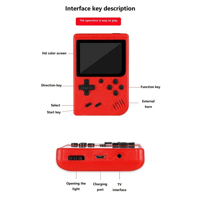 A Red Retro Classic Games Children\'s Handheld Small Game Console With 400 Game Charging Can Be Connected To The TV