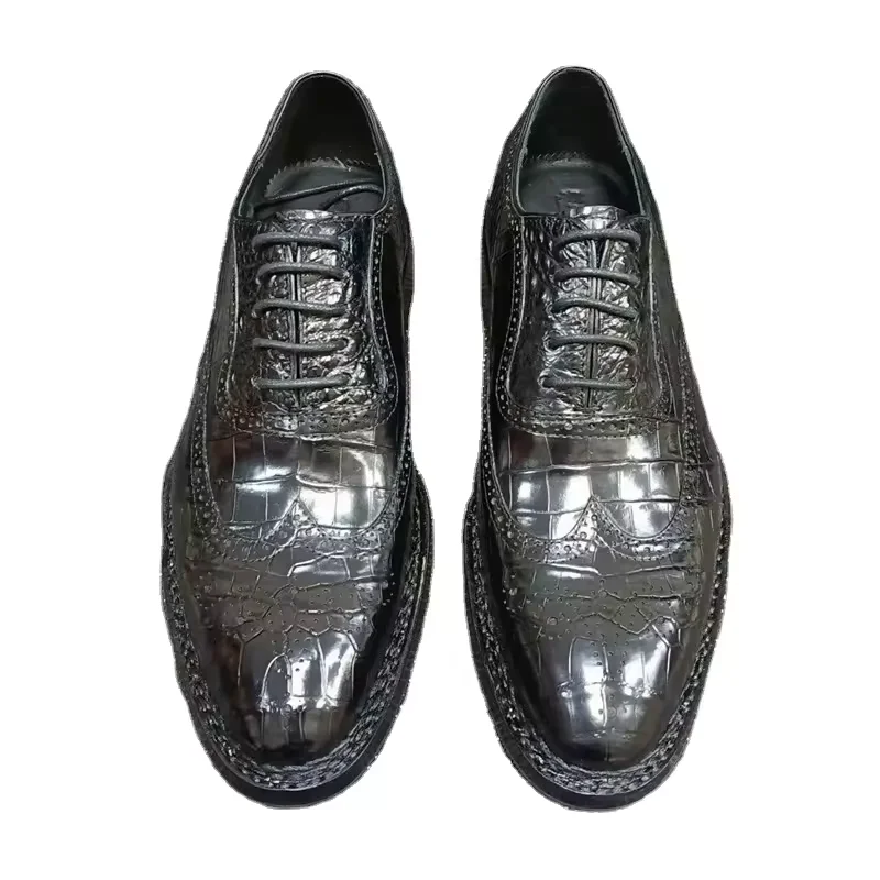 Exotic Genuine Crocodile Skin Men Business Dress Shoes Authentic Alligator Leather Goodyear Handmade Male Lace-up Brogue Oxfords