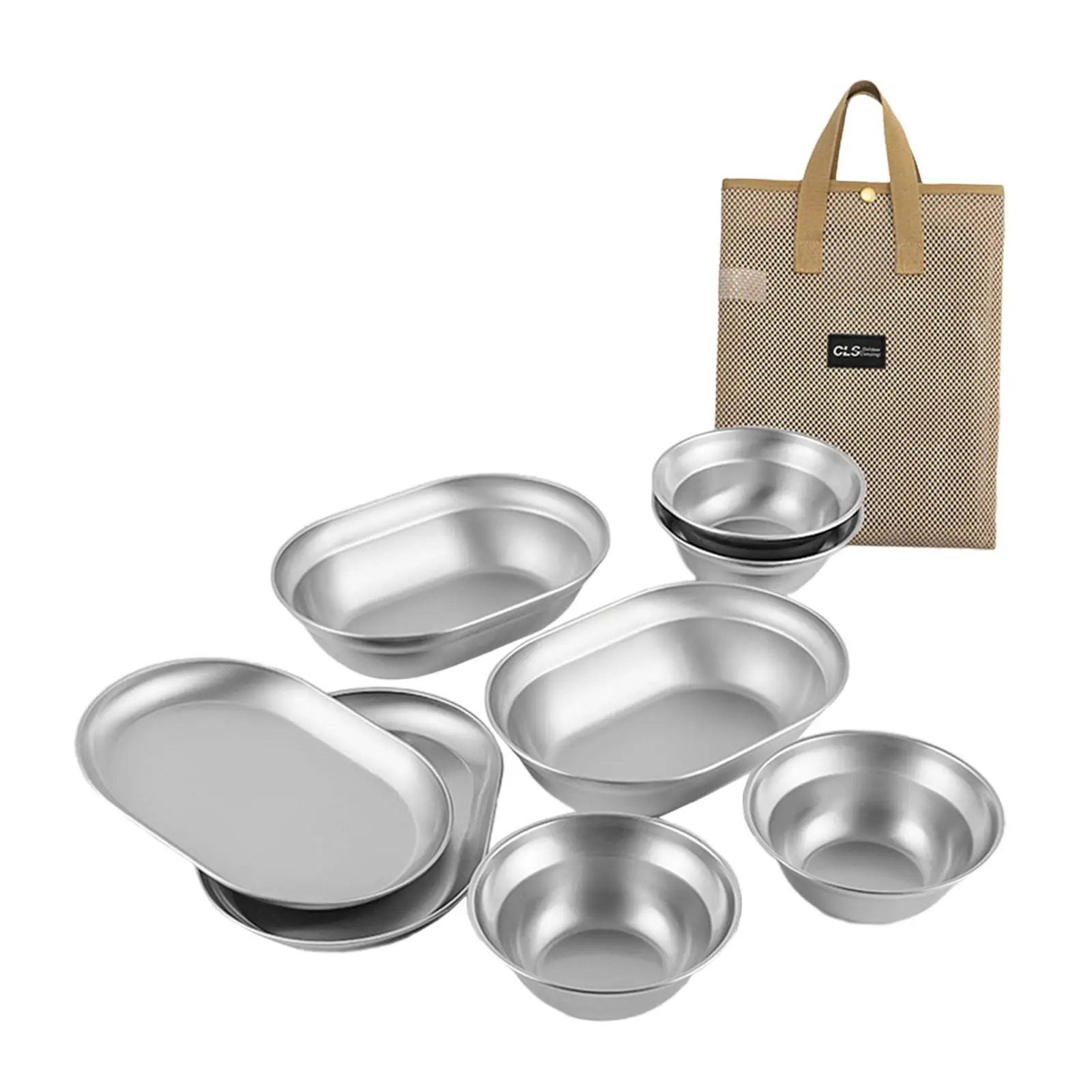 

Stainless Steel Plates and Bowls 8Pcs Tableware Practical Dining Plate Easy