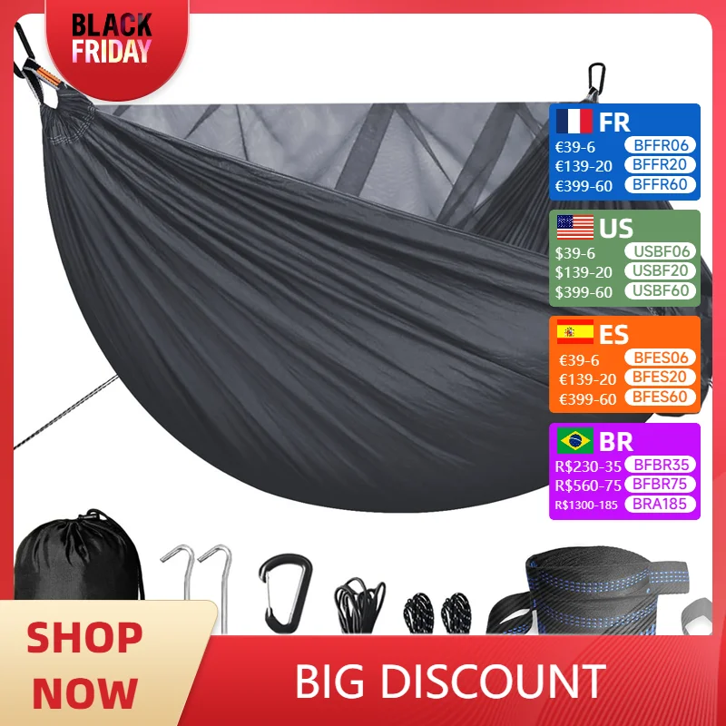 Portable Quick Setup Hammock with Mosquito net Travel Outdoor Camping Hammock Hanging Sleeping Swing Bed with Mosquito Net