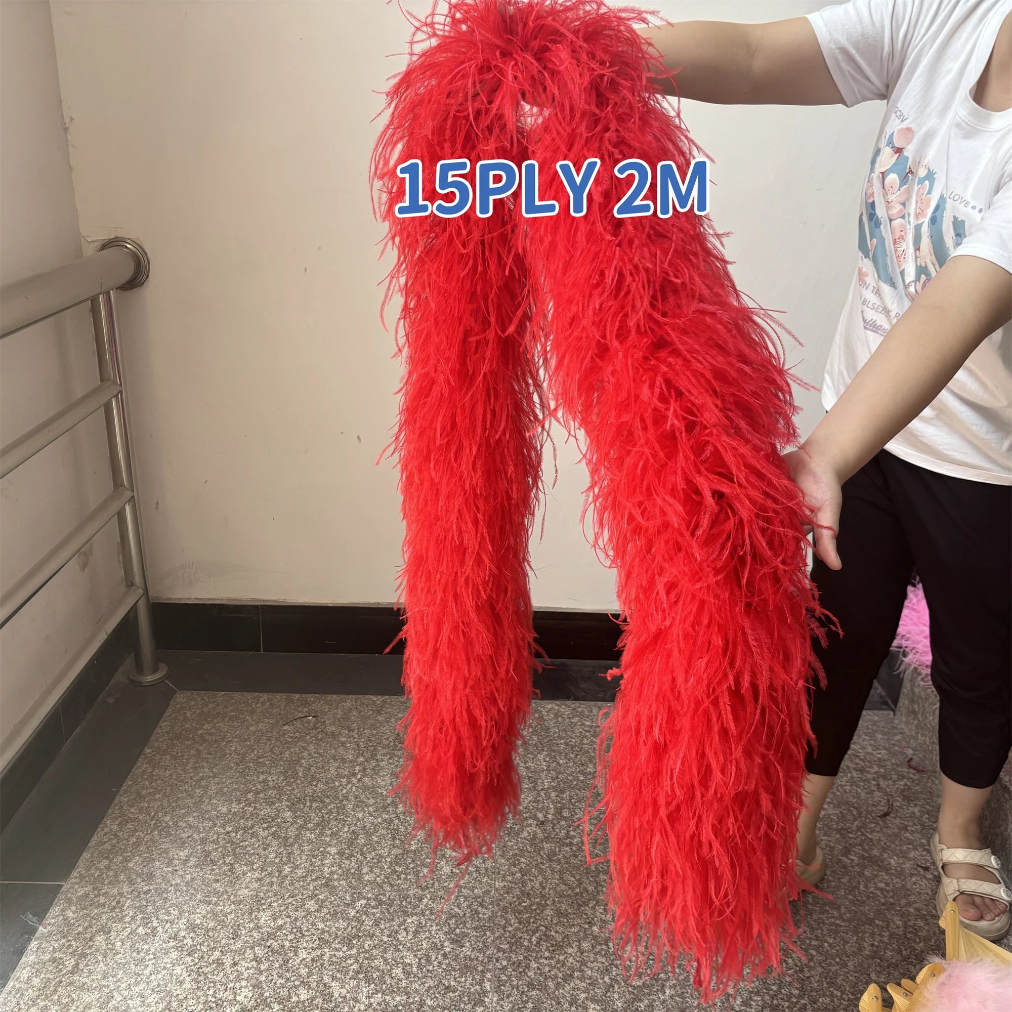 2 Meters Dyed Natural Ostrich Feather Boa 3 6 8 10 15Ply Thick Ostrich Feathers Trim Shawl Party Clothing Decoration Plume Scarf