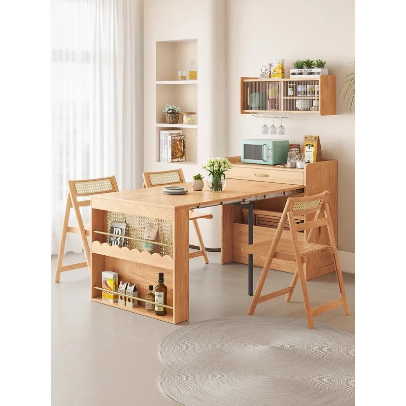 

Household small unit expandable solid wood rectangular edge cabinet, foldable dining table and chair combination