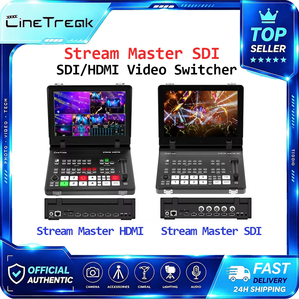 Cinetreak Stream Master/ Master SDI Video Switcher 10'' Screen Wireless IP Control Dual RTMP Streaming Video Production Mixer