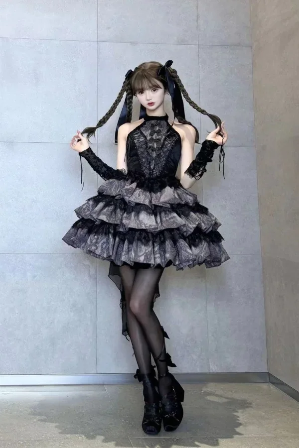 SOIOMES Smoke Purple Spot Genuine Lolita Saia Vestidos de bolo em camadas femininos