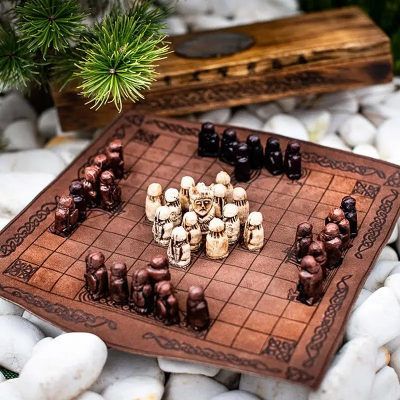 Hnefatafl Viking Chess Set Traditional Two-Player Strategy Board Game Hnefatafl Viking Chess Board Game Tridimensional Chess Set