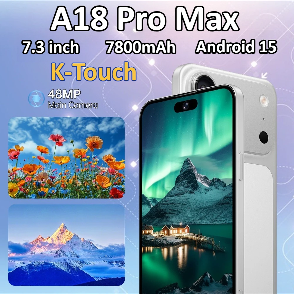 Smartphone K-Touch A18 Pro Max, Telefoni Cellulari Android 15, Cellulare da 7,3 Pollici, Fotocamera 16+48MP, 5G, Doppia SIM, Batteria 7800mAh, WIFI, GPS, Versione Globale