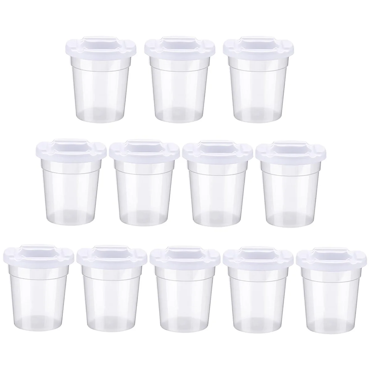 12 Pack No Spill White Lid Paint Cups Spill Proof Paint Cups Reusable Paint Cups with Lids for Kids, School, Classroom