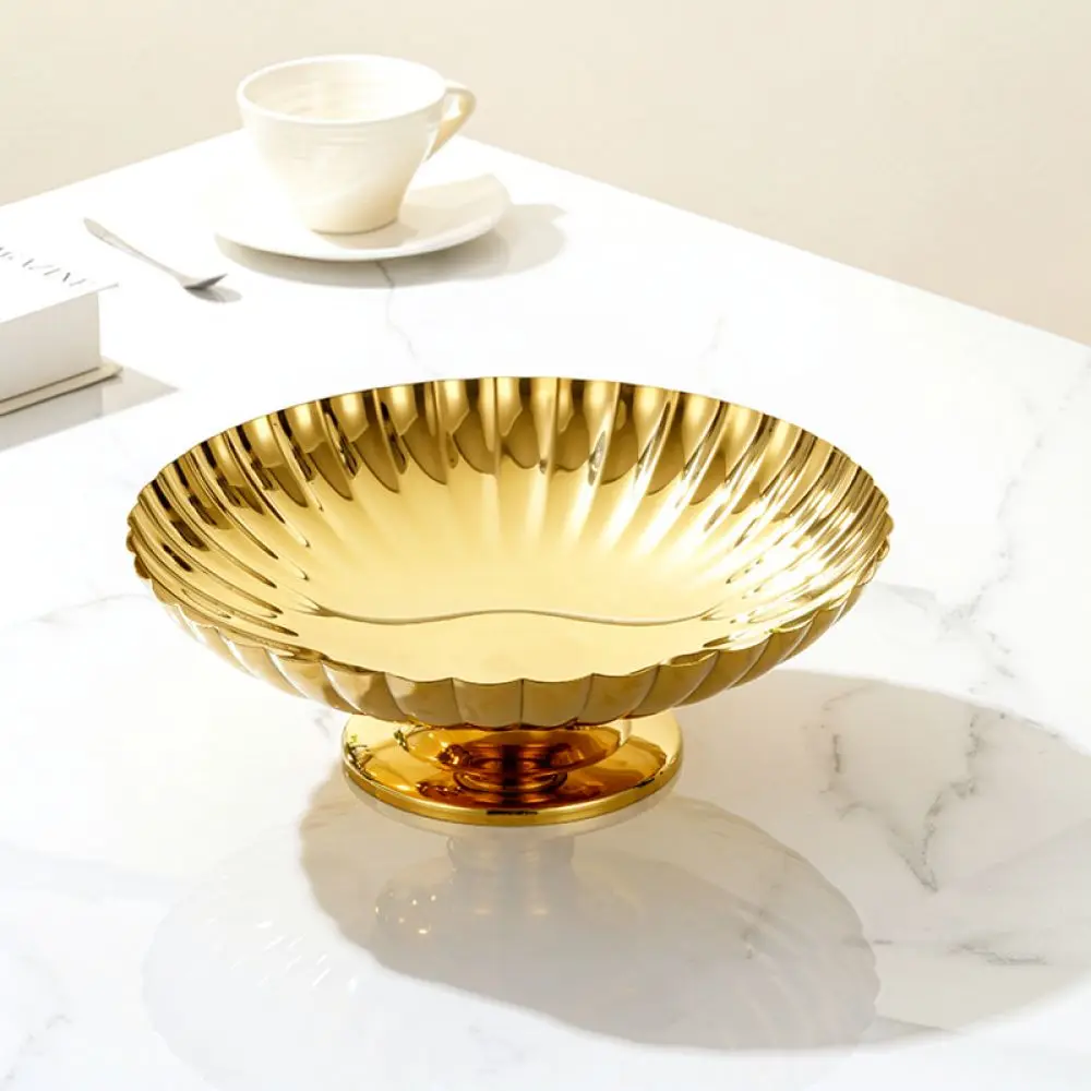 Decorative Serving Tray Nordic Style 304 Stainless Steel Fruit Bowl Striped Pattern Metal Dish For Snack Tabletop