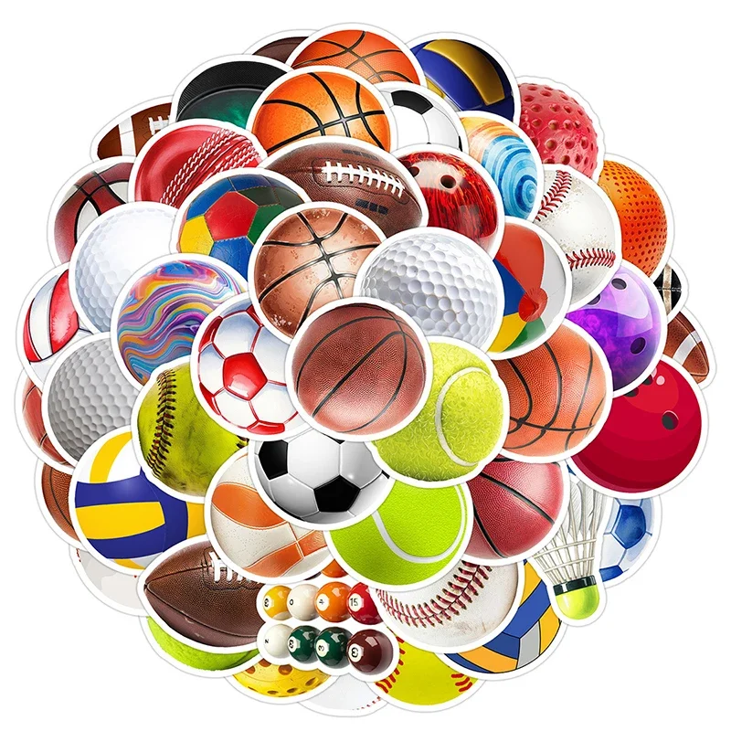 Pegatinas Deportivas Variadas 50PCS Baloncesto Béisbol Fútbol Voleibol Fútbol Americano Calcomanías de Vinilo Impermeables para Decoración DIY