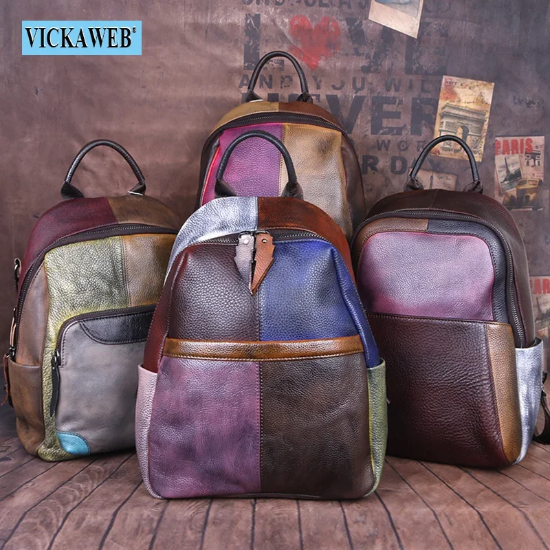 Free Gift Leather Backpacks Woman  Patchwork Fashion Backpack Lady Travel Bag Female Retro Monogram Business Women Backpack