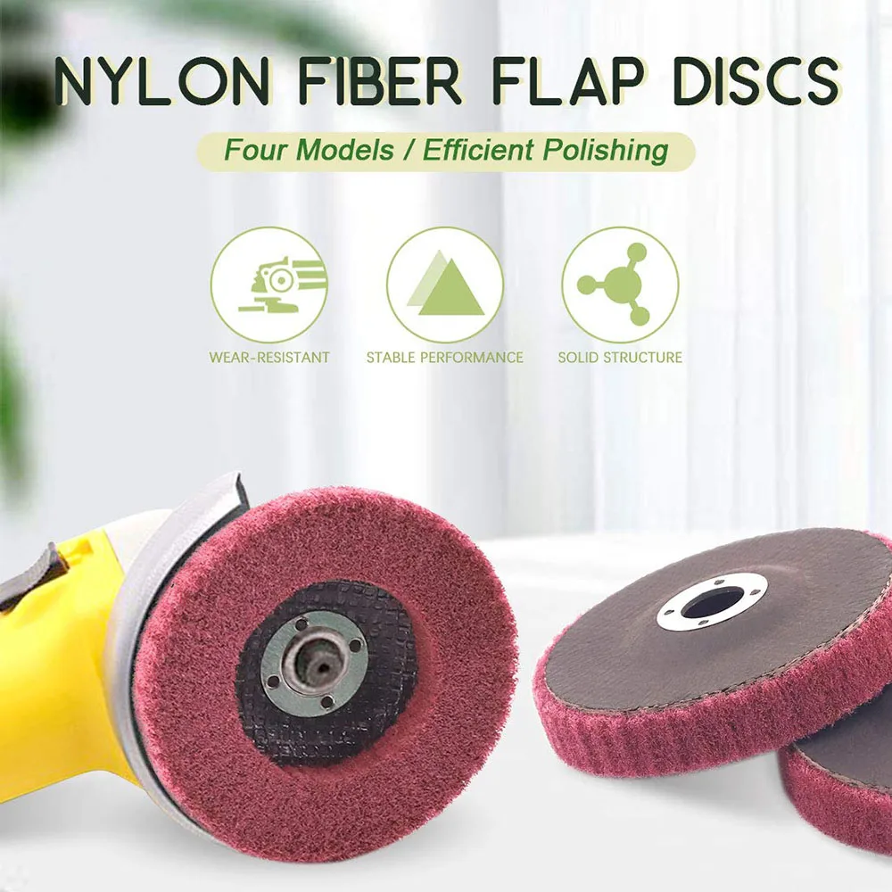 4/4.5/5 "ألياف النايلون رفرف إطارات لامعة غير المنسوجة قرص الطحن لطاحونة زاوية المعادن النجارة تلميع القرص جلخ