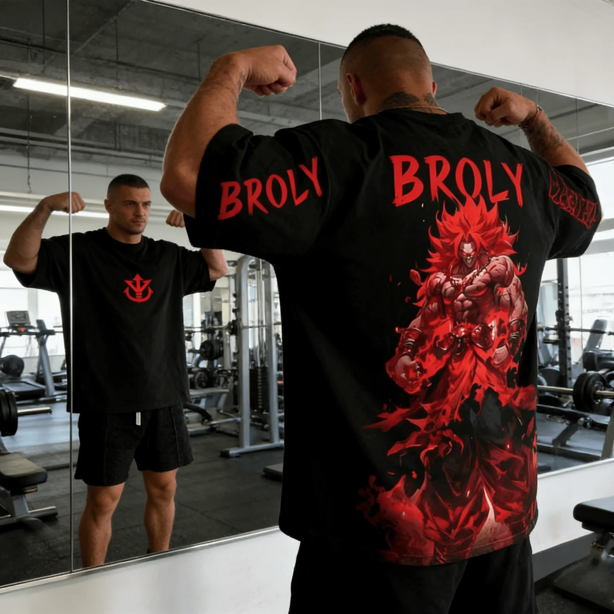 Dragon Ball Vegeta SS Kampfschaden, Broly Rote Flamme, Goku & Krillin Kampfkunst-Print Baumwoll-Oversize-T-Shirt für Herren und Damen