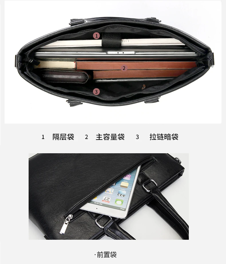 Men's bag Soft pu leather Briefcase Business Document Information Storage Bags Travel Laptop bag Executive briefcase man handbag