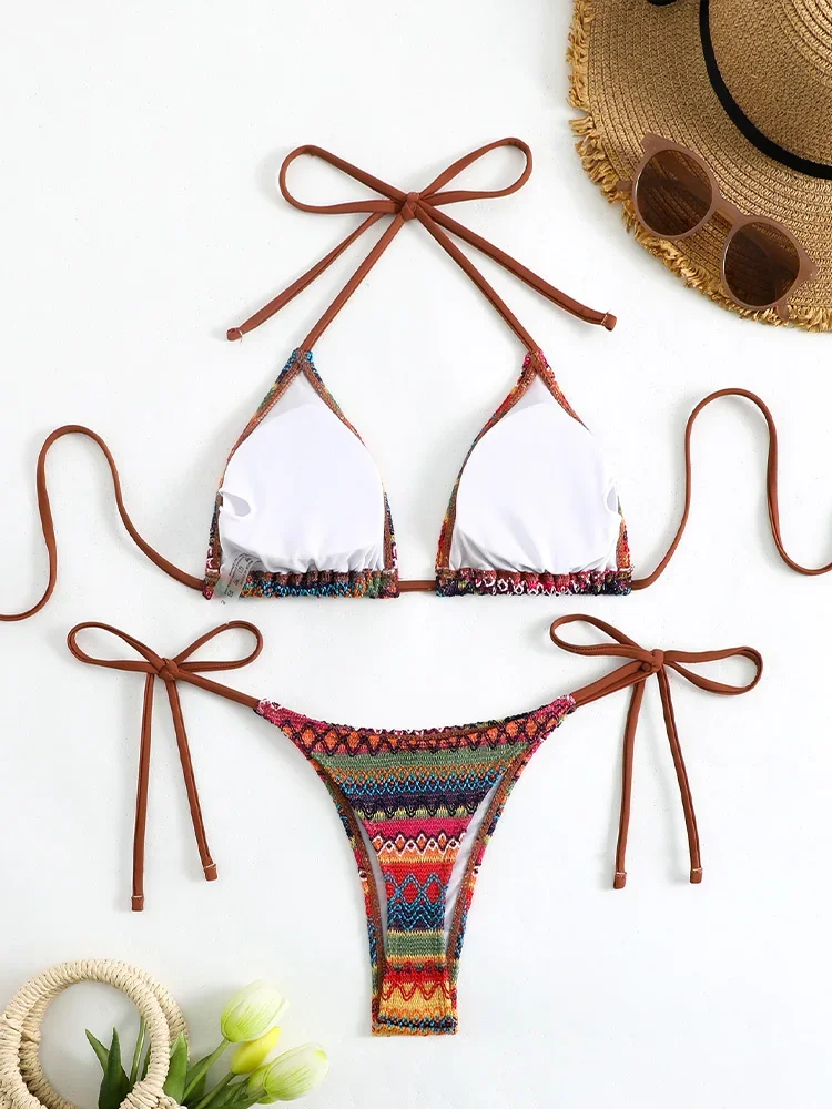 AOTVOTEE Sexy Laced Up Print Bikini 2 Piece Set Women Split Swimsuit High Waist Beach Bikini 2025 New Summer Swimwear Bikini Set