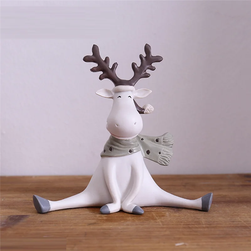 ديكورات المنزل الفنية الغزلان الإبداعية الأبيض الغزلان التماثيل السنة الجديدة مكتب غرفة المعيشة زينة غرفة عيد الفصح حوالي 15X6x14 سنتيمتر #2