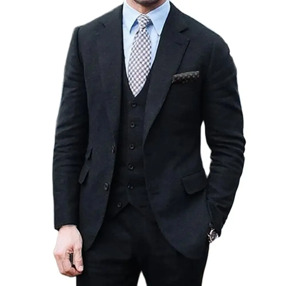 Custom Black Mannen Suits Slim Fit Business Fashion Gentleman Bruidegom Smoking Voor Bruiloft Diner 3 Stuk Kostuum Mariage Homme