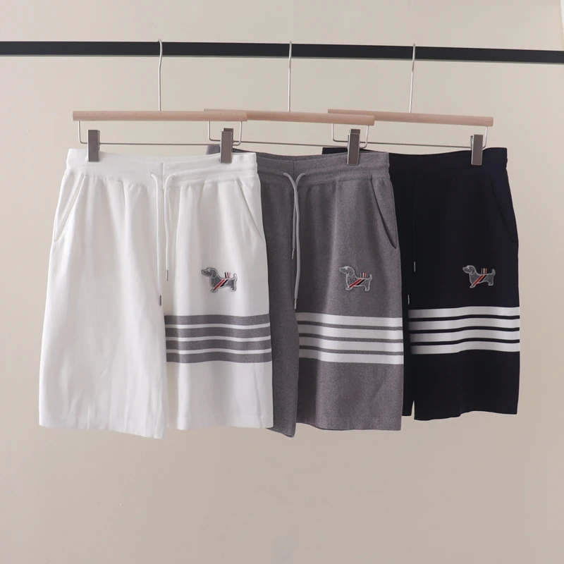 

Summer New TB Casual Style Men's and Women's Same Style Dog Embroidered Patch Ice Silk Shorts Straight Barrel 5/4 Pant Trendy