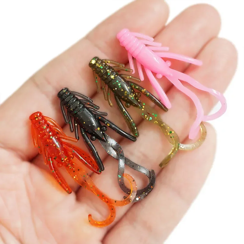 OUTKIT 10pcs Jig Wobblers Silicone Soft Bait Worm Lobster Fishing Lures 45mm Shrimp Sinking Swivel Twintails Sea Fishing