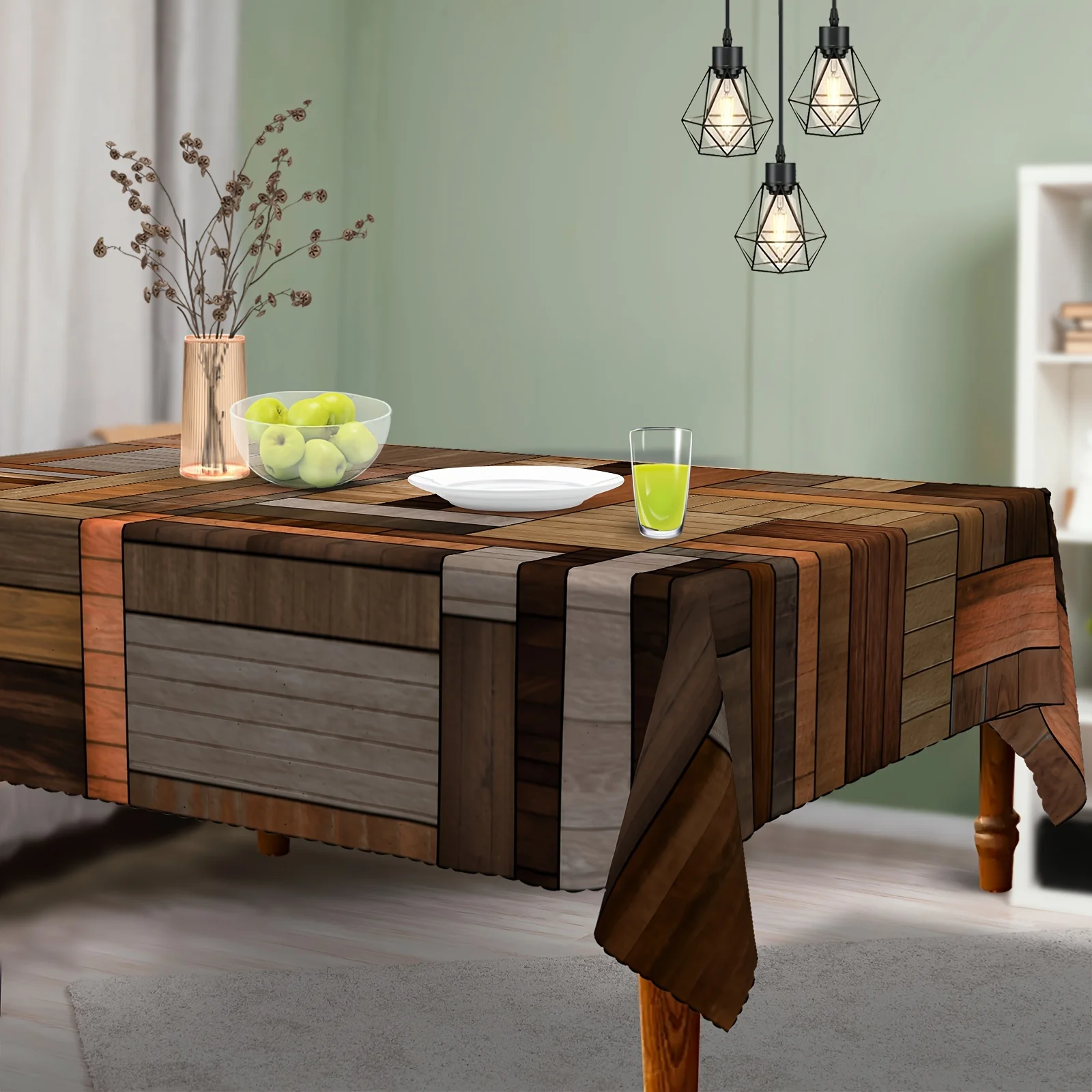 One item: A unique wood-grain tablecloth, a brown irregularly patterned round tablecloth, autumn decoration.PMJ