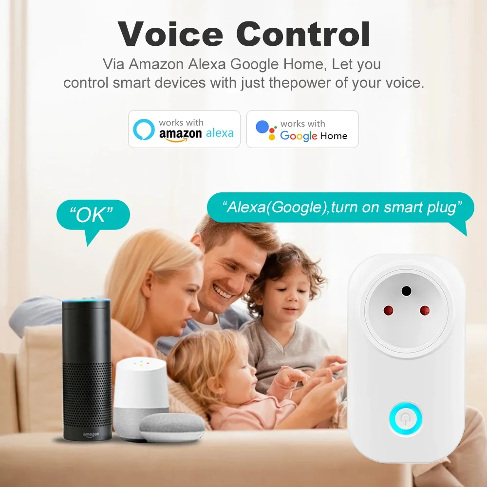 Israel Socket Plug 16A Tuya Smart Power Monitor Wifi With Power Monitor APP Timing Control Outlet Work With Alexa Google