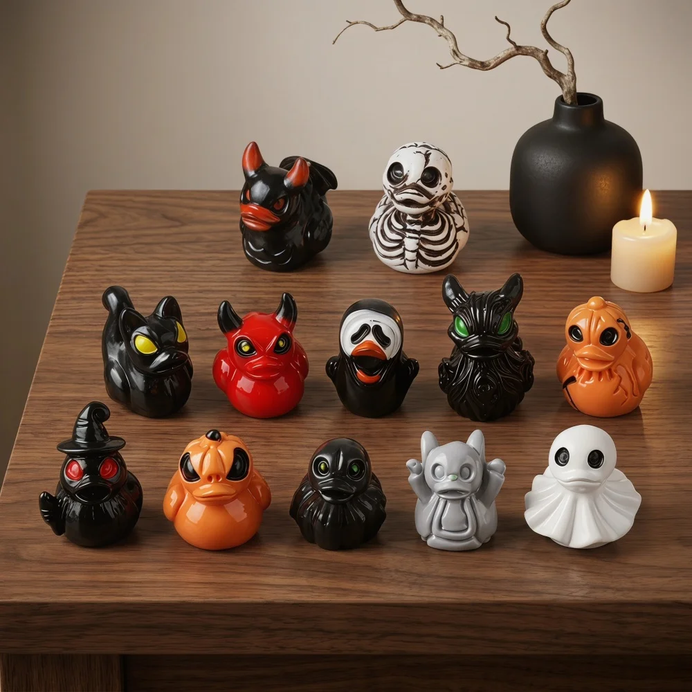 10/100 Stück Halloween Mini-Enten-Figuren, Teufel-Geist-Schädel aus Kunstharz, Winzige Gruselige Statuen, Großpackung für Party-Dekoration und Geschenke – Detail 14