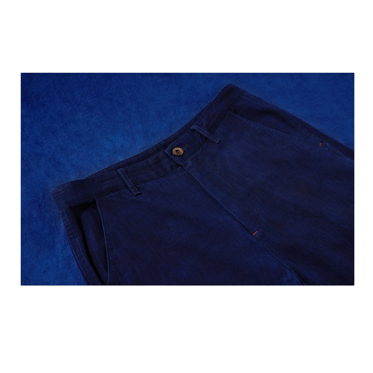 Men's Indigo Dyed Loose Trousers Retro Straight Casual Trousers Herringbone Overalls Plant Blue Dye