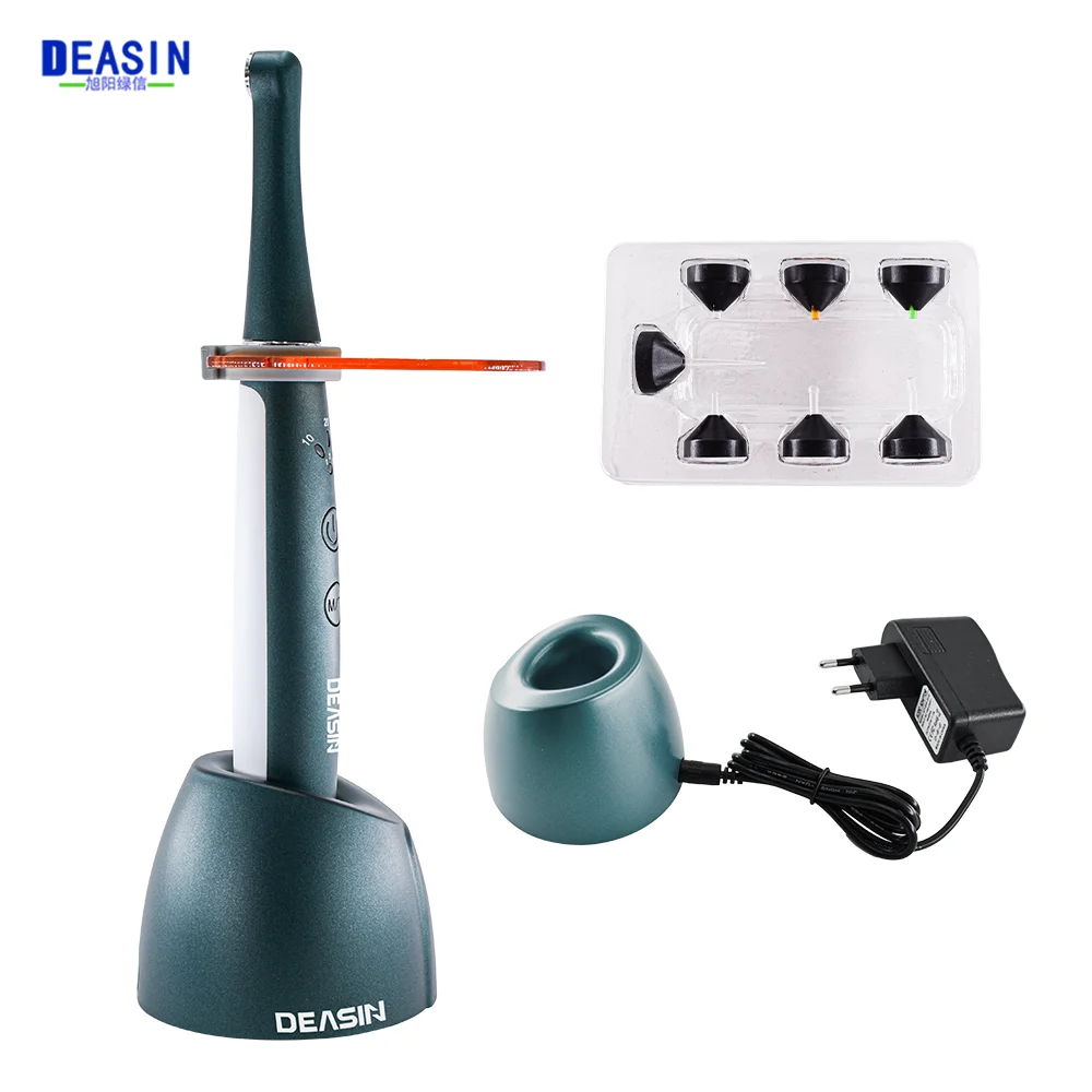 New Green Dental Wireless LED Curing Light 1/3/5 Seconds Option Cure With 7 Tips Resin Light Curing Dental Equipment