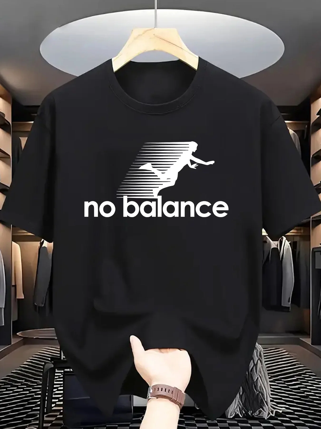 Women Tee Loose Front Runner Silhouette No Balance Letter Print Round Neck Short Sleeve Soft Ladies Casual Shirt