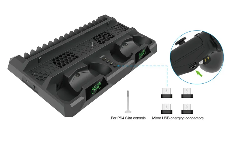 DOBE TP4-18119 เกมคอนโซลพัดลมระบายความร้อนสําหรับ PS4 มัลติฟังก์ชั่ Dual ชาร์จ Cooler พัดลม