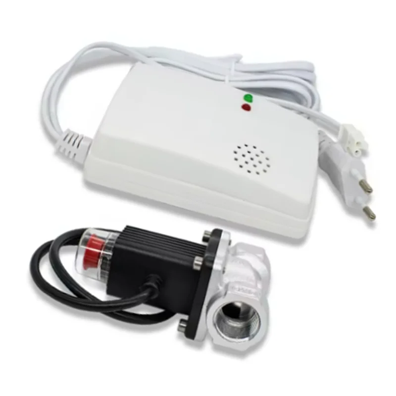

ABAE-Natural/Liquefied Gas Leakage Detector With Emergency Shut Off Solenoid Valves Alarm Sensor Standalone Auto Monitor EU Plug