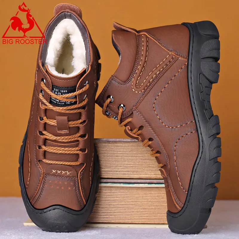 Men Winter Brand Snow Boots Waterproof Leather Sneakers Super Warm Men\'s Boots Outdoor Male Hiking Boots Work Shoes Plus Size