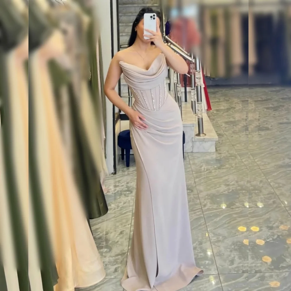 

Customized Jersey Rhinestone Pleat Trumpet Strapless Long Dresses Bespoke Occasion Women's Evening Elegant Party Wedding