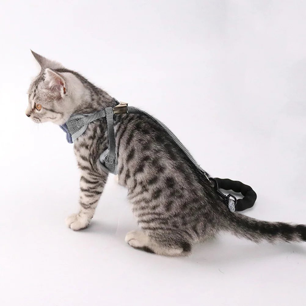 

Bowknot Vest Cat Harness Grey Adjustable Pet Chest Strap Lightweight Breathable for 2.5kg-10kg Cats Pet Harness