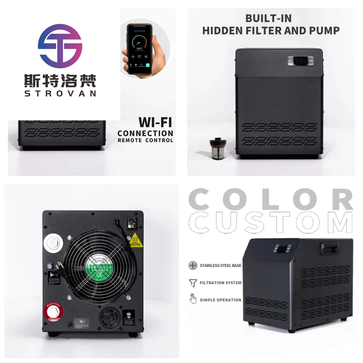 STROVAN Custom Ice Bath Chiller 1/3hp Cold Water Ice Bath Machine Cooling R290 With Pump Filter
