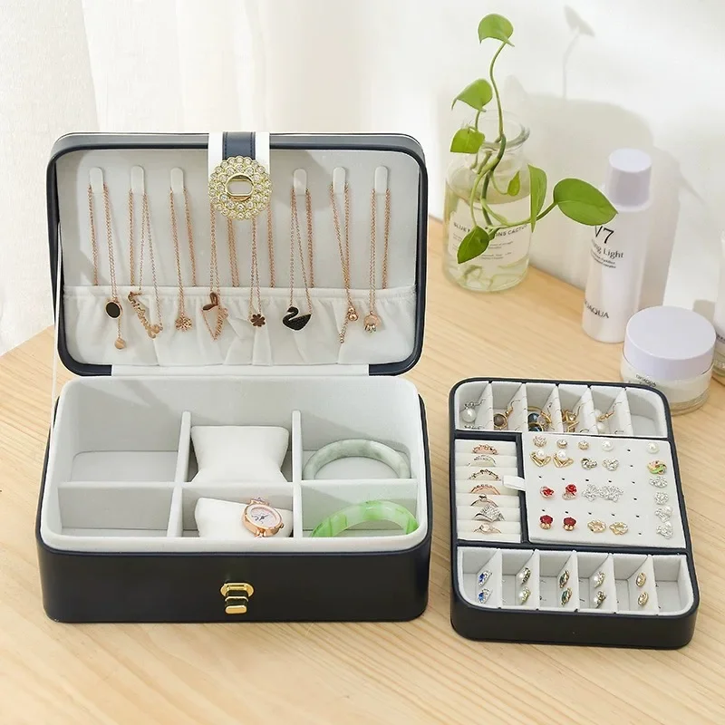 Double-layer Lock Jewelry Box Organizer Ring Box Jewelry Earrings Jewelry Storage Boxes Large Capacity