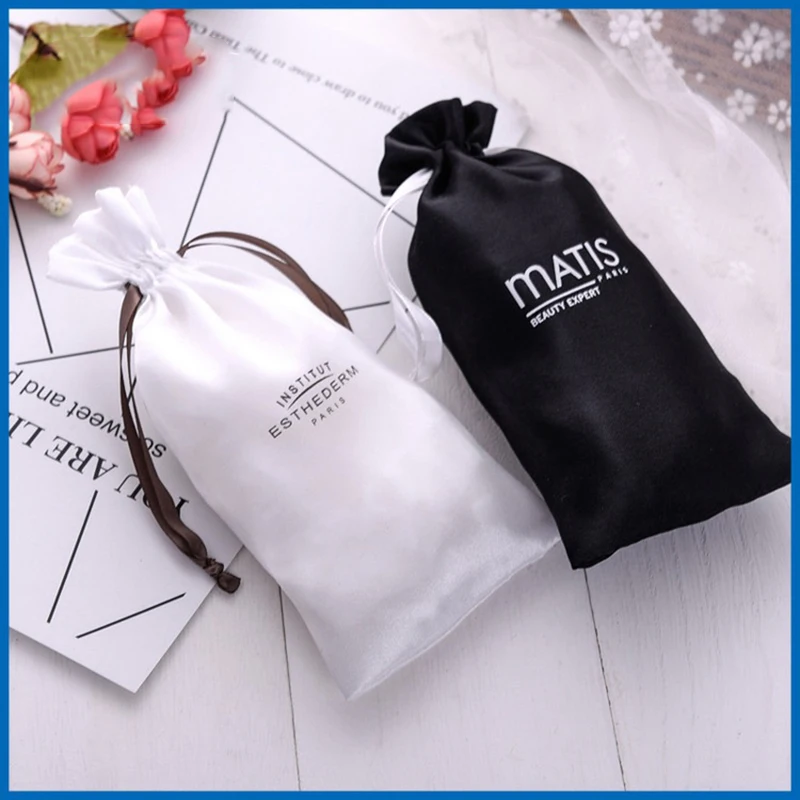 Satin Bags for Packaging Jewelry Makeup Wedding Party Gift Storage Hair Shoe Pouch Silk Luxury Reusable Sachet Custom Logo Print